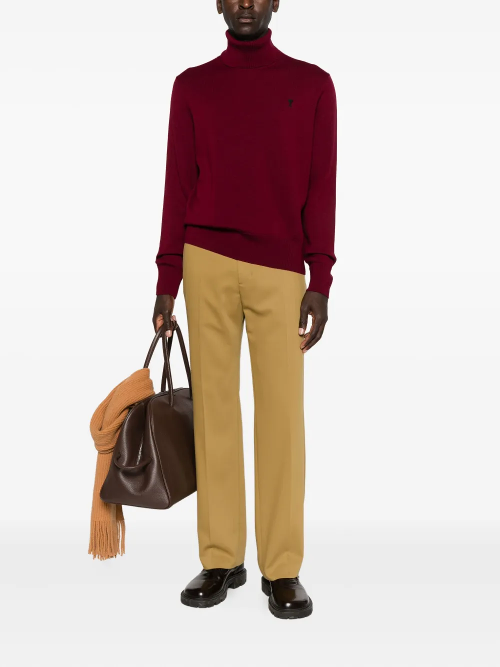 AMI Paris roll-neck embroidered sweater - Rood