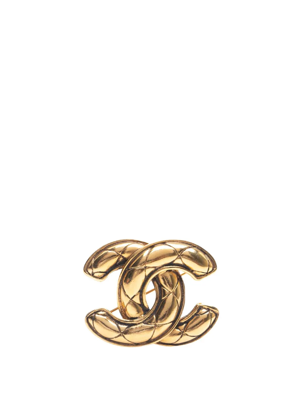 20th Century Gold Plated CC Quilted Brooch costume brooch