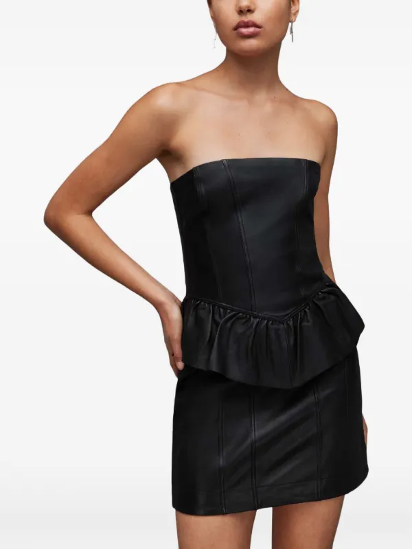 AllSaints Cassie ruffled-trim Strapless Mini Dress | Black