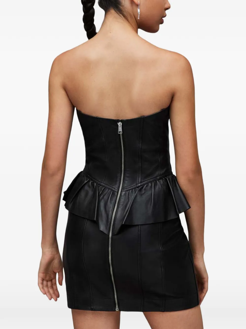 AllSaints Cassie strapless mini-jurk met ruches Zwart