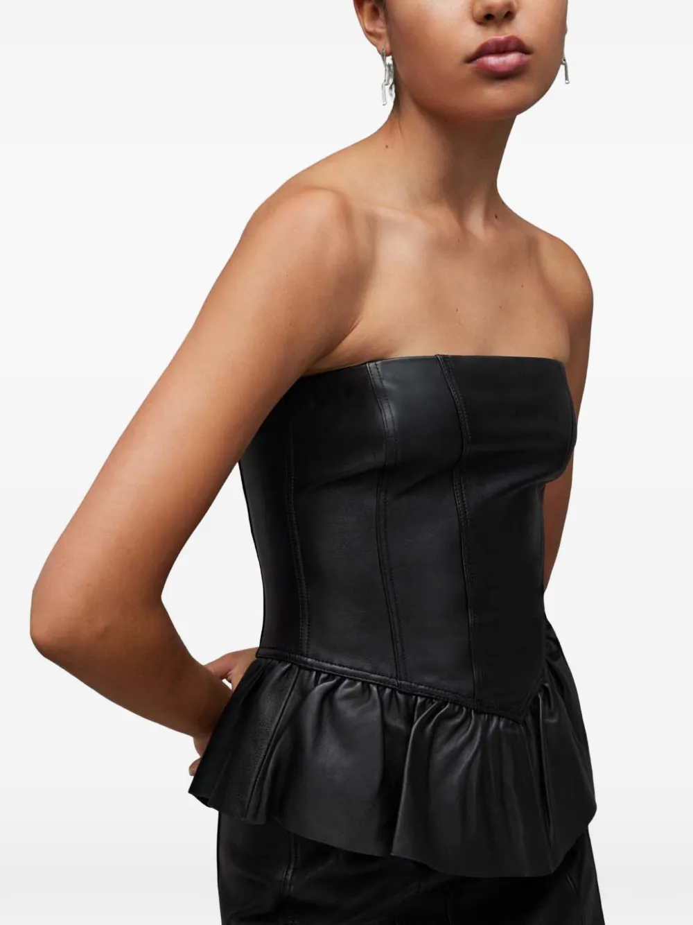 AllSaints Cassie strapless mini-jurk met ruches Zwart
