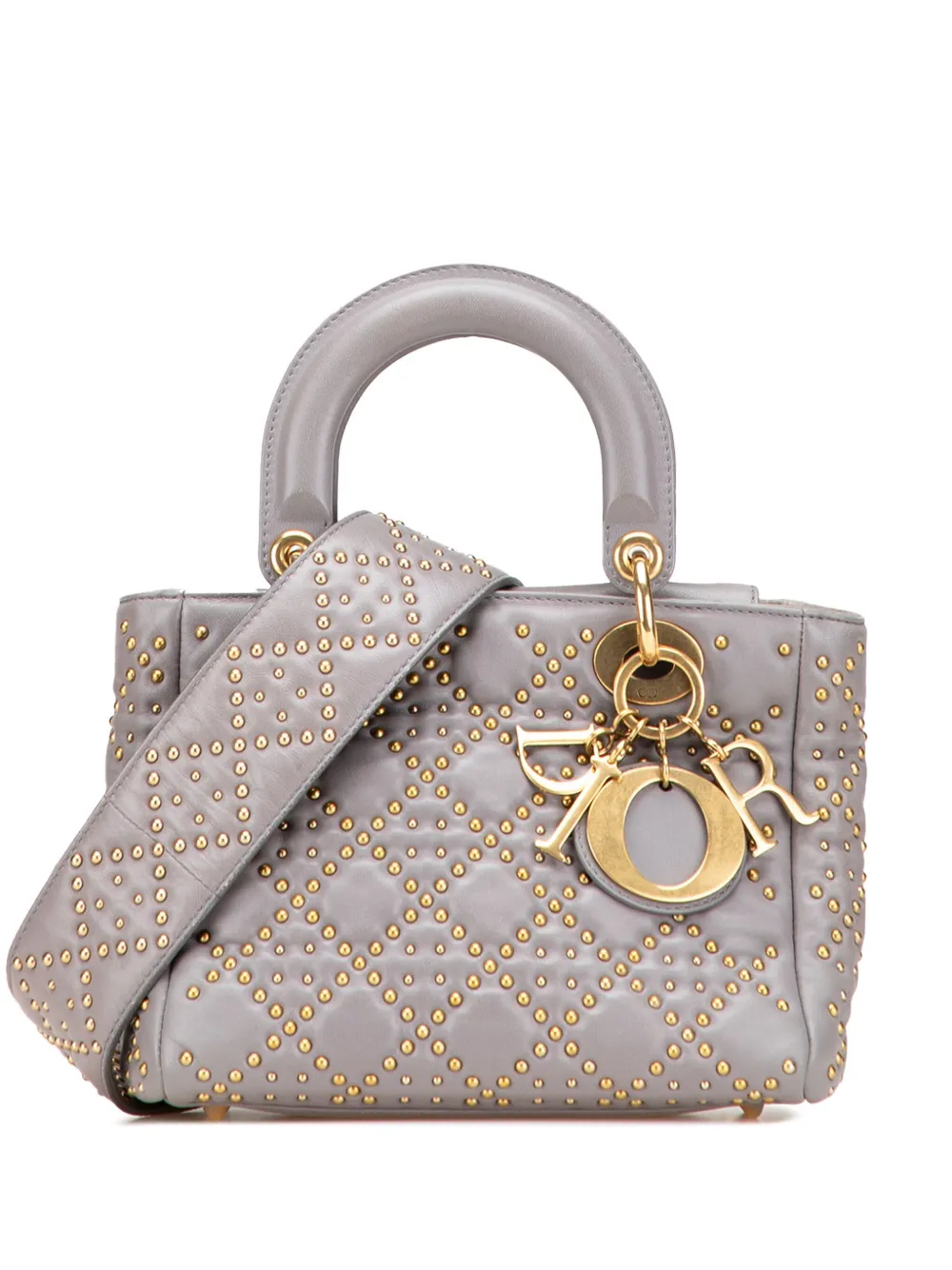 Christian Dior Pre-Owned 2017 Small Lambskin Cannage Studded Supple Lady Dior satchel | Grey | Image 1