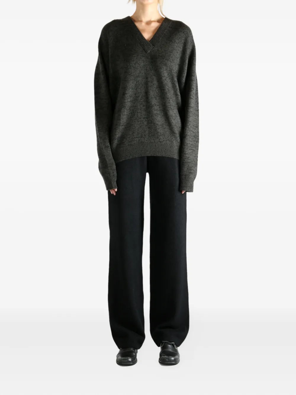 Frenckenberger V-neck Mélange Sweater In Gray