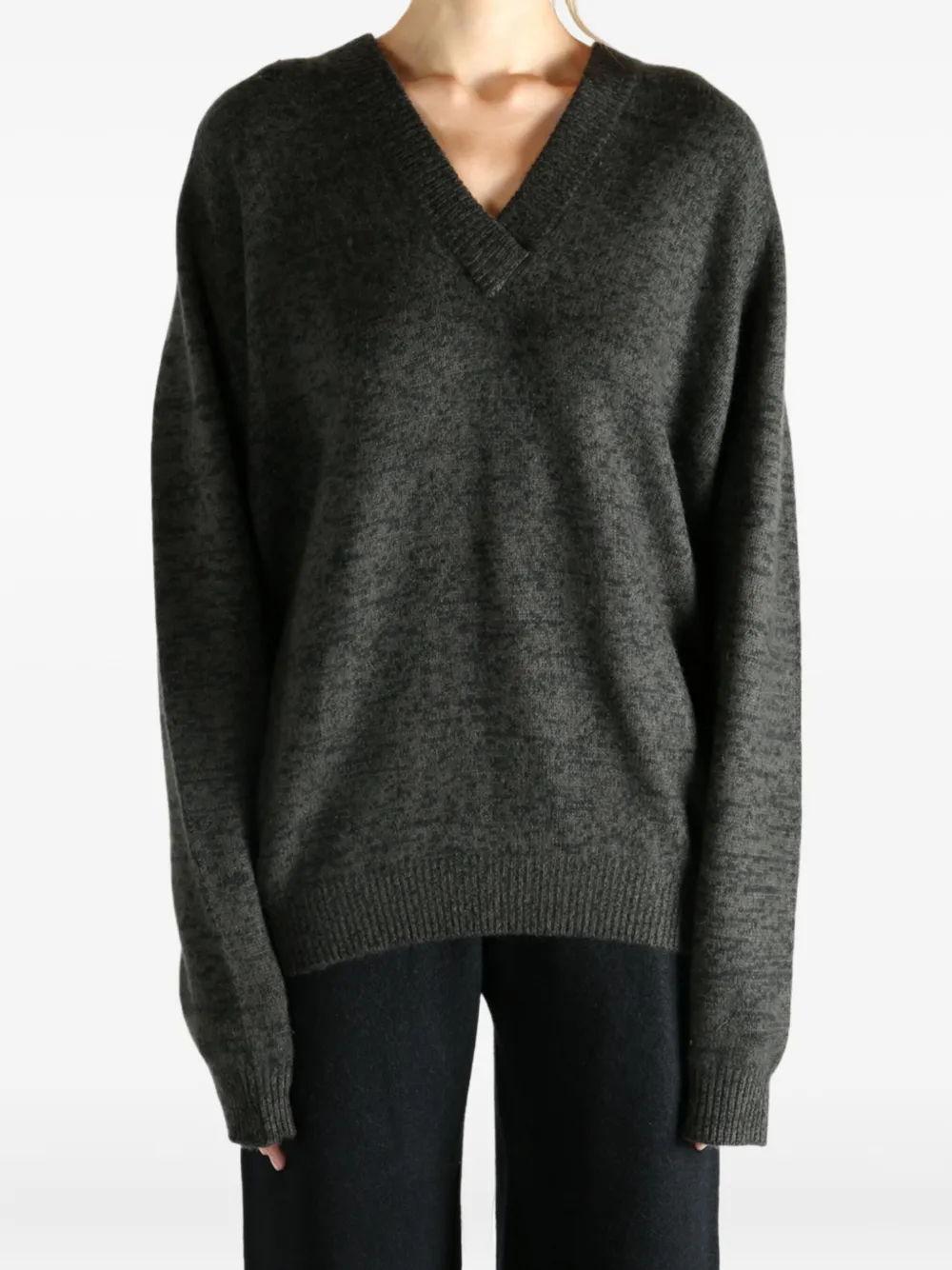 Frenckenberger V-neck Mélange Sweater In Gray
