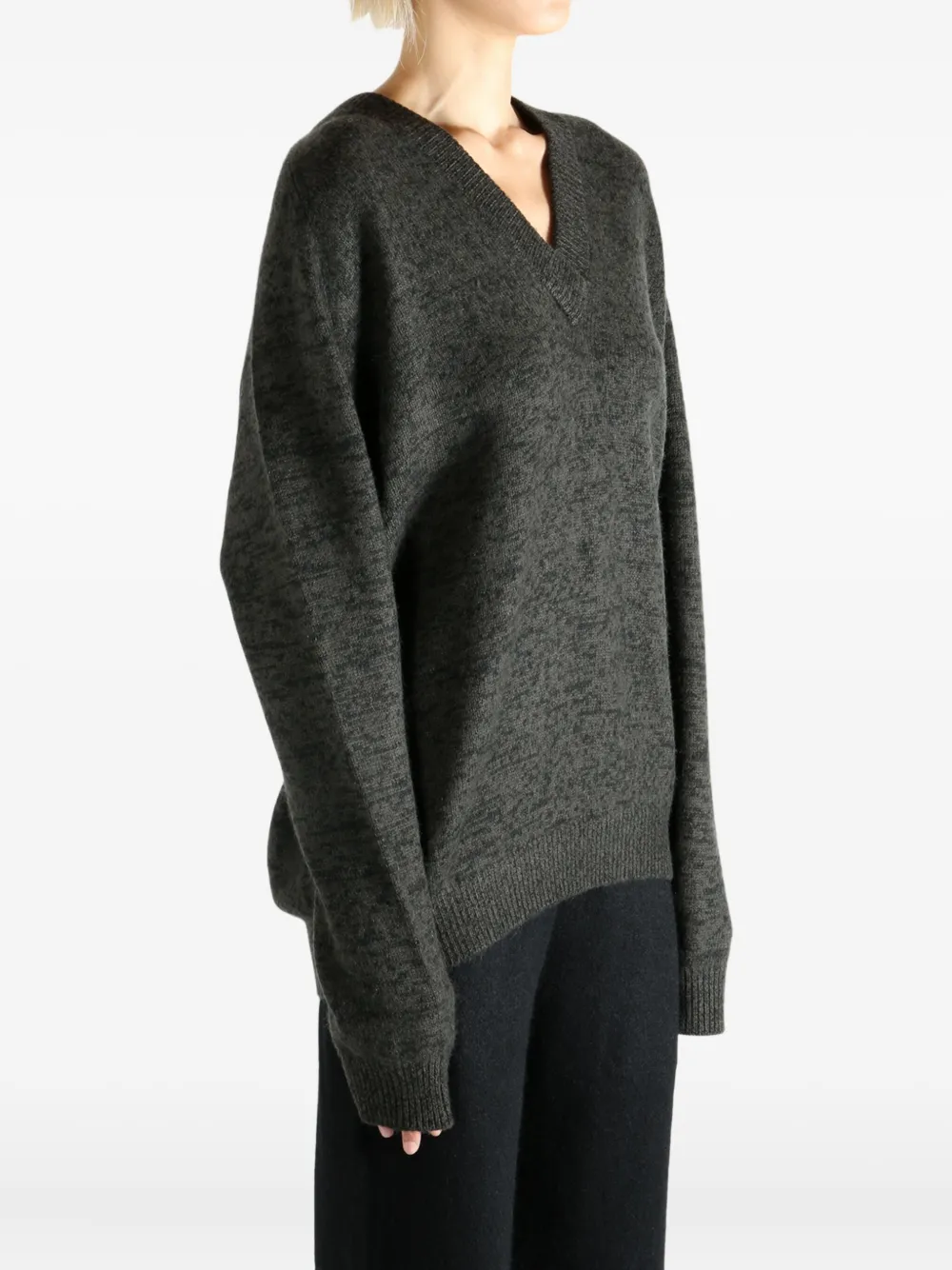 Frenckenberger V-neck Mélange Sweater In Gray