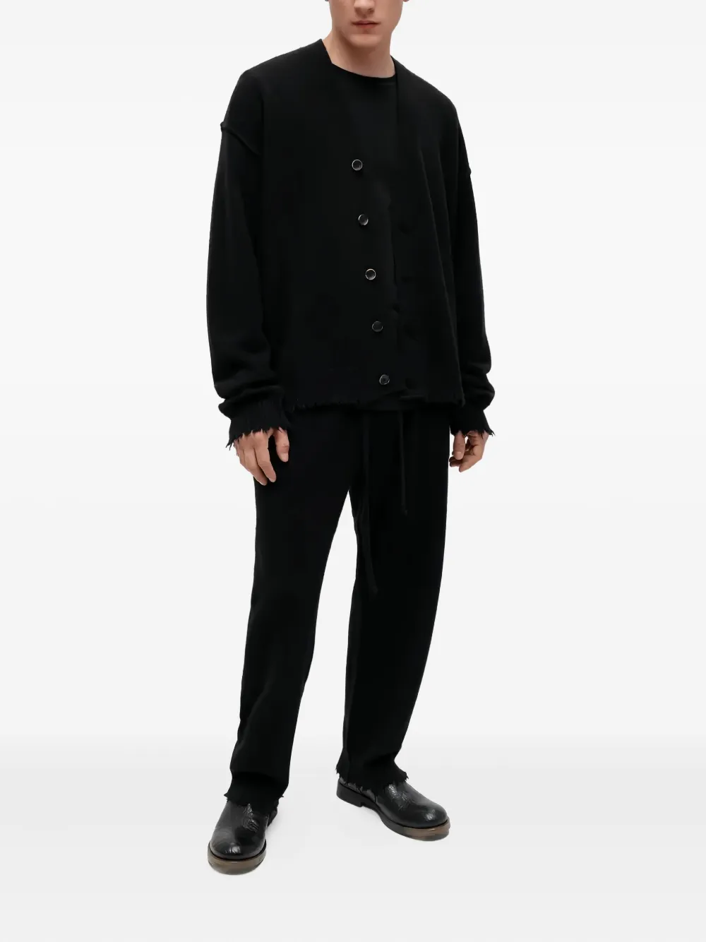 Uma Wang Frayed Buttoned Cardigan In Black