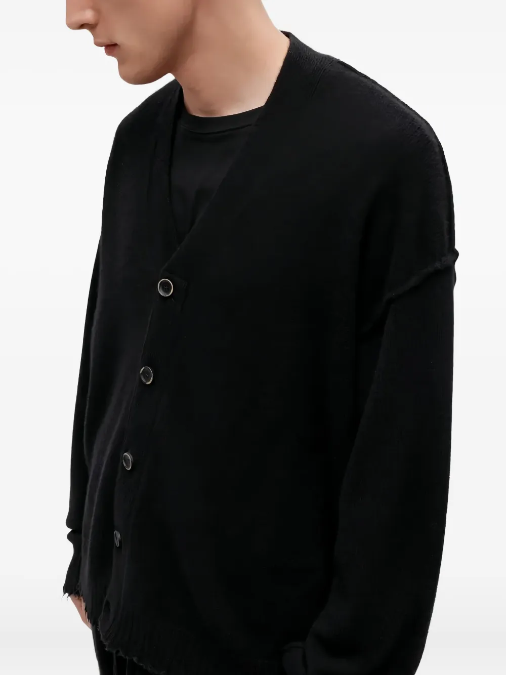 Uma Wang Frayed Buttoned Cardigan In Black