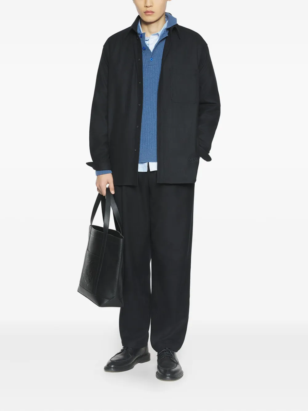 Maison Kitsuné embroidered wool shirt - Zwart