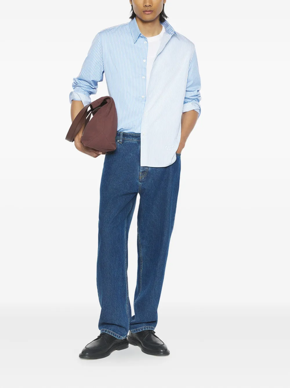 Maison Kitsuné striped embroidered shirt - Blauw