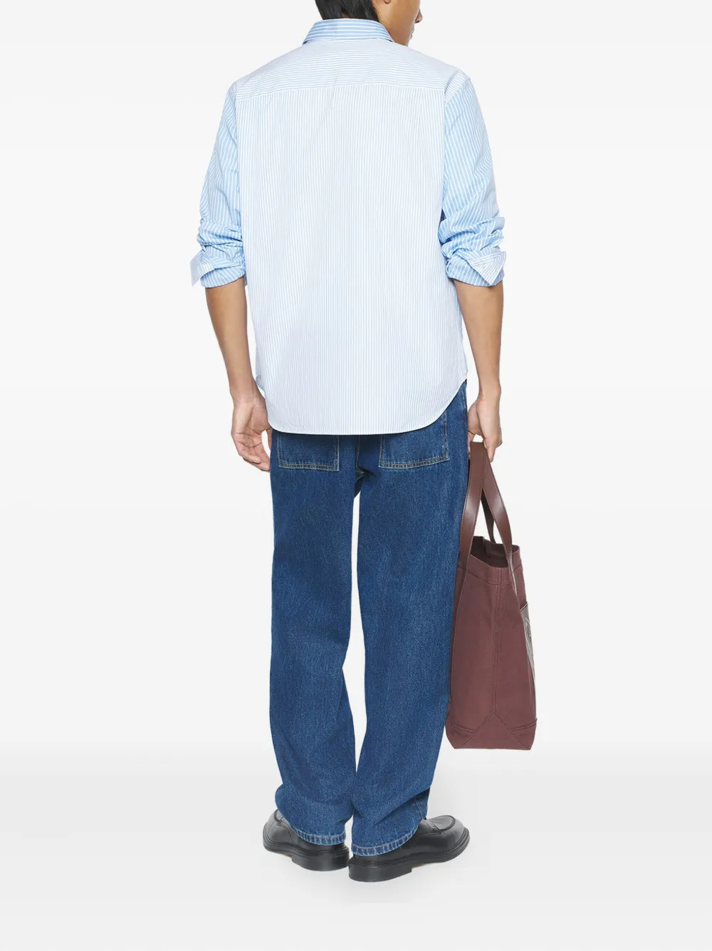 Maison Kitsuné Gestreept overhemd met borduurwerk Blauw