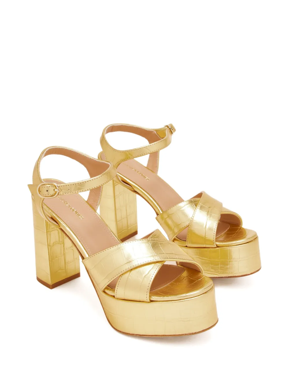 Andrea Gomez 110mm Bella Croc-embossed Platform Sandals In Yellow