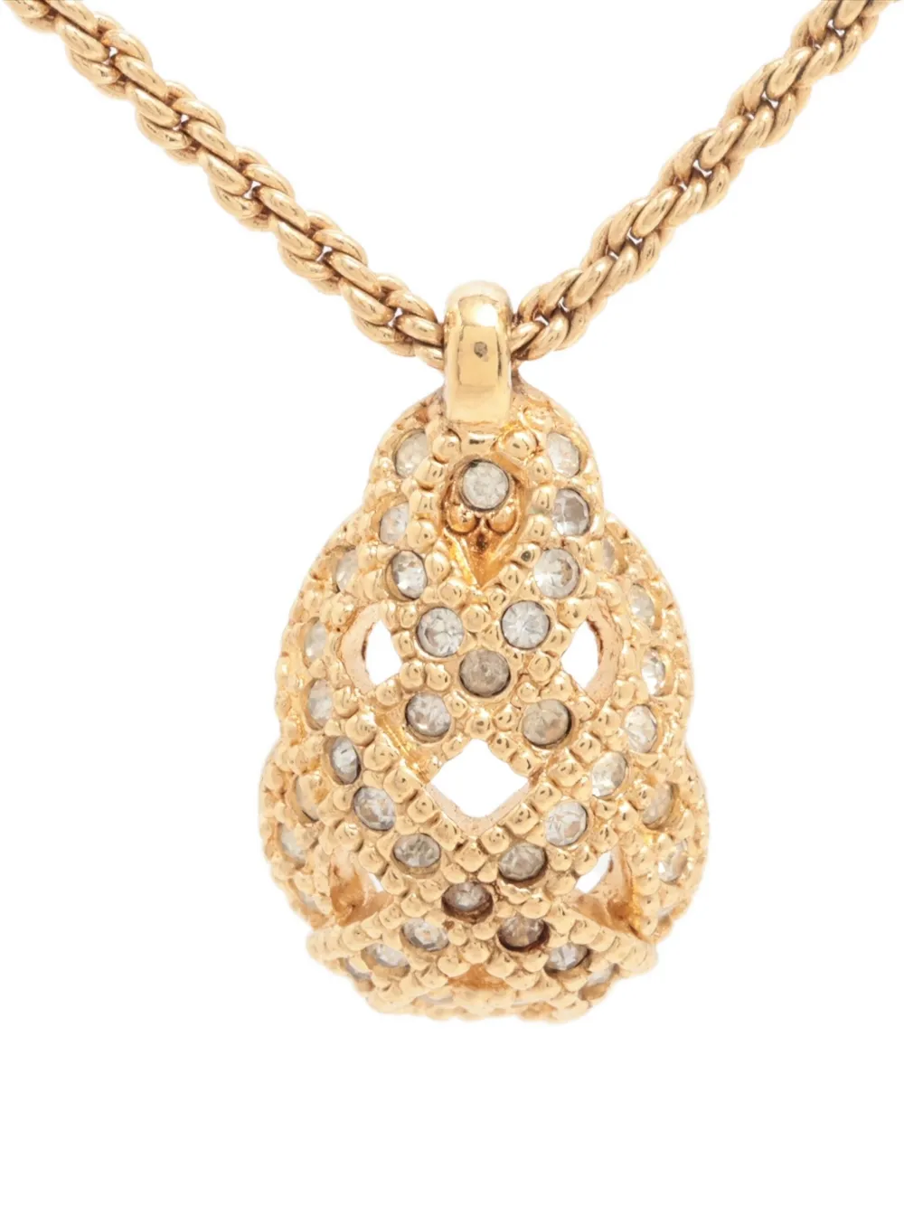 Pre-owned Dior Teardrop Lattice-pendant Necklace In Gold