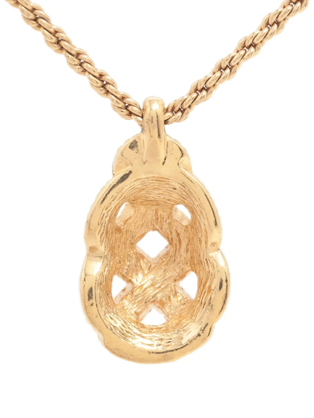 Pre-owned Dior Teardrop Lattice-pendant Necklace In Gold
