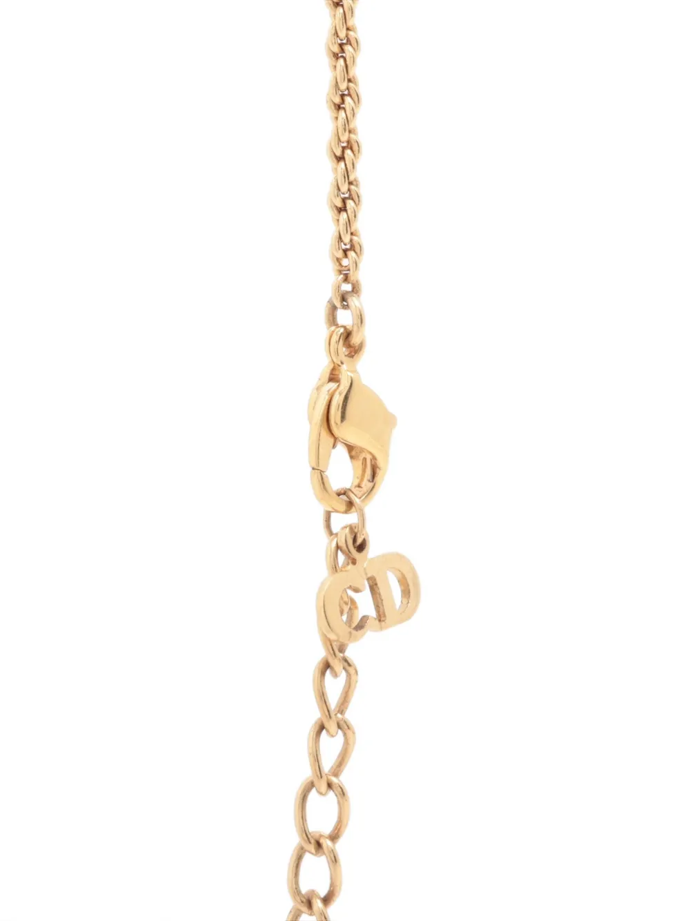 Pre-owned Dior Teardrop Lattice-pendant Necklace In Gold