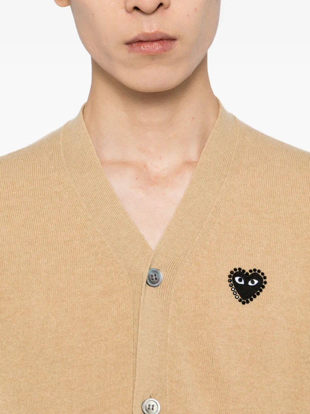 Comme Des Garçons Play Heart-appliqué Cardigan In Nude