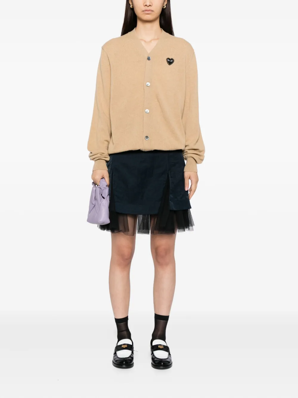 Comme Des Garçons Play Heart-appliqué Cardigan In Nude