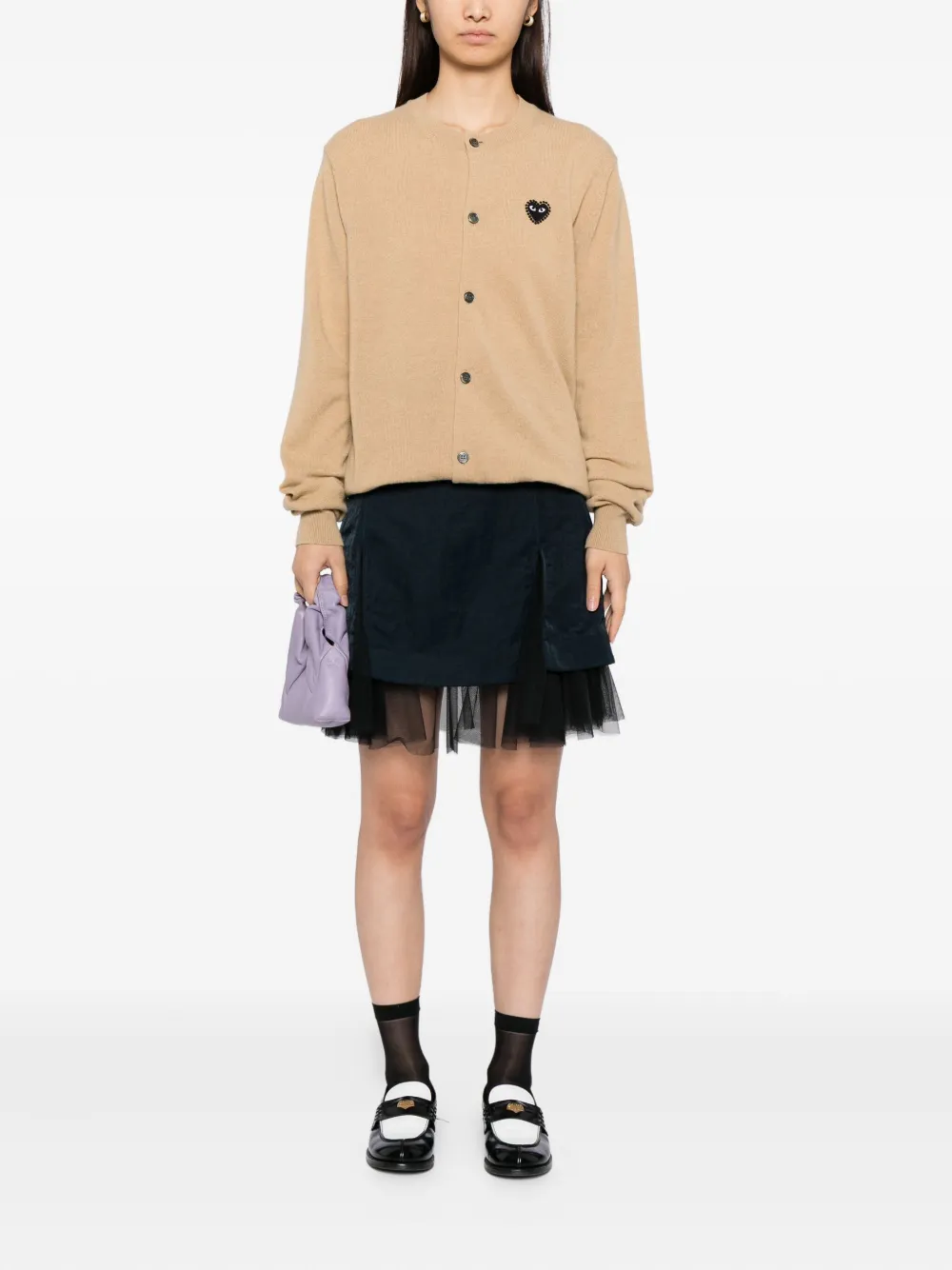 Comme Des Garçons Play Heart-appliqué Cardigan In Neutral