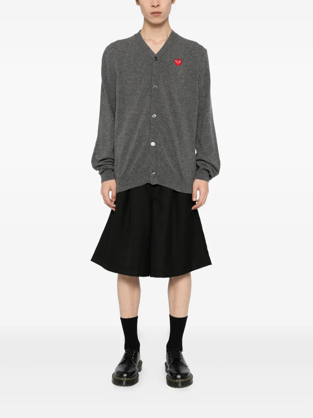 Comme Des Garçons Play Heart-embroidered Cardigan In Gray