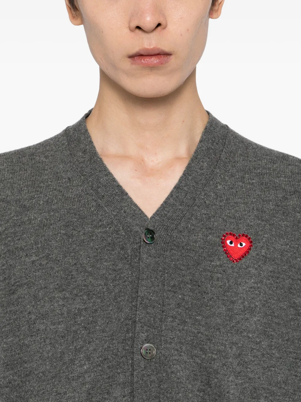 Comme Des Garçons Play Heart-embroidered Cardigan In Gray