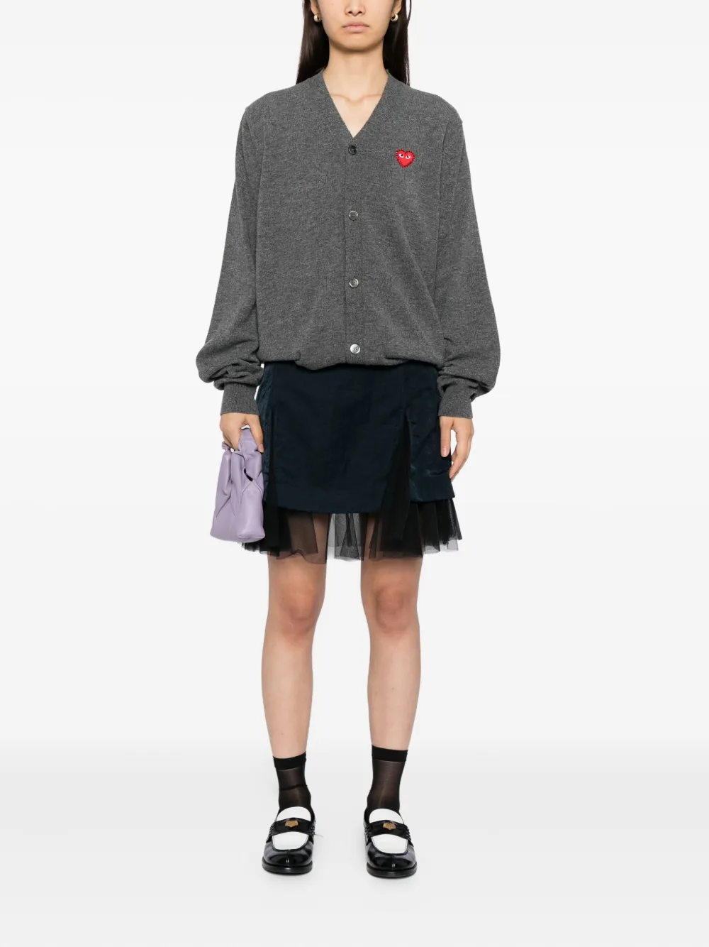 Comme Des Garçons Play Heart-embroidered Cardigan In Gray