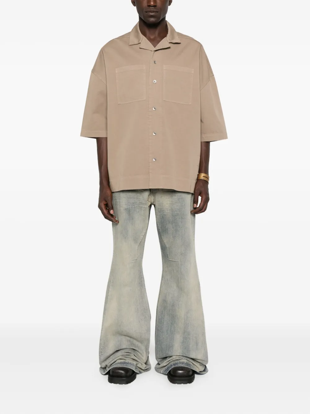 Rick Owens DRKSHDW Overhemd met dubbele zak en korte mouwen - Beige