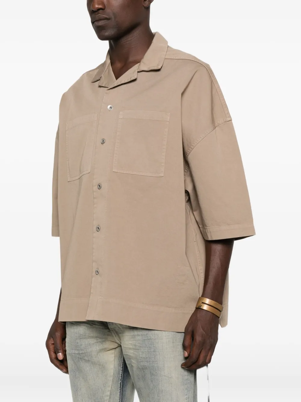 Rick Owens DRKSHDW Overhemd met dubbele zak en korte mouwen Beige