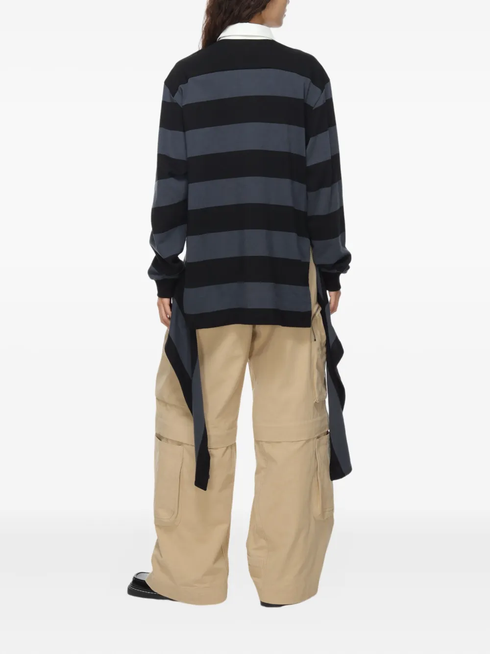 Open Yy Stripe-trimmed Asymmetrical-hem Shirt In Black