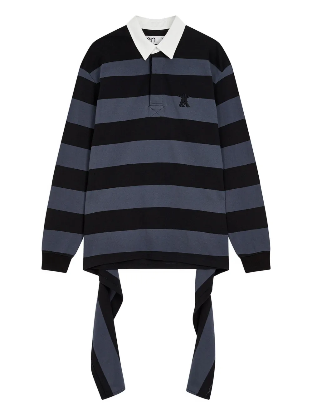 Open Yy Stripe-trimmed Asymmetrical-hem Shirt In Black