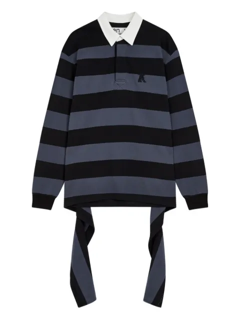 Open YY stripe-trimmed asymmetrical-hem shirt