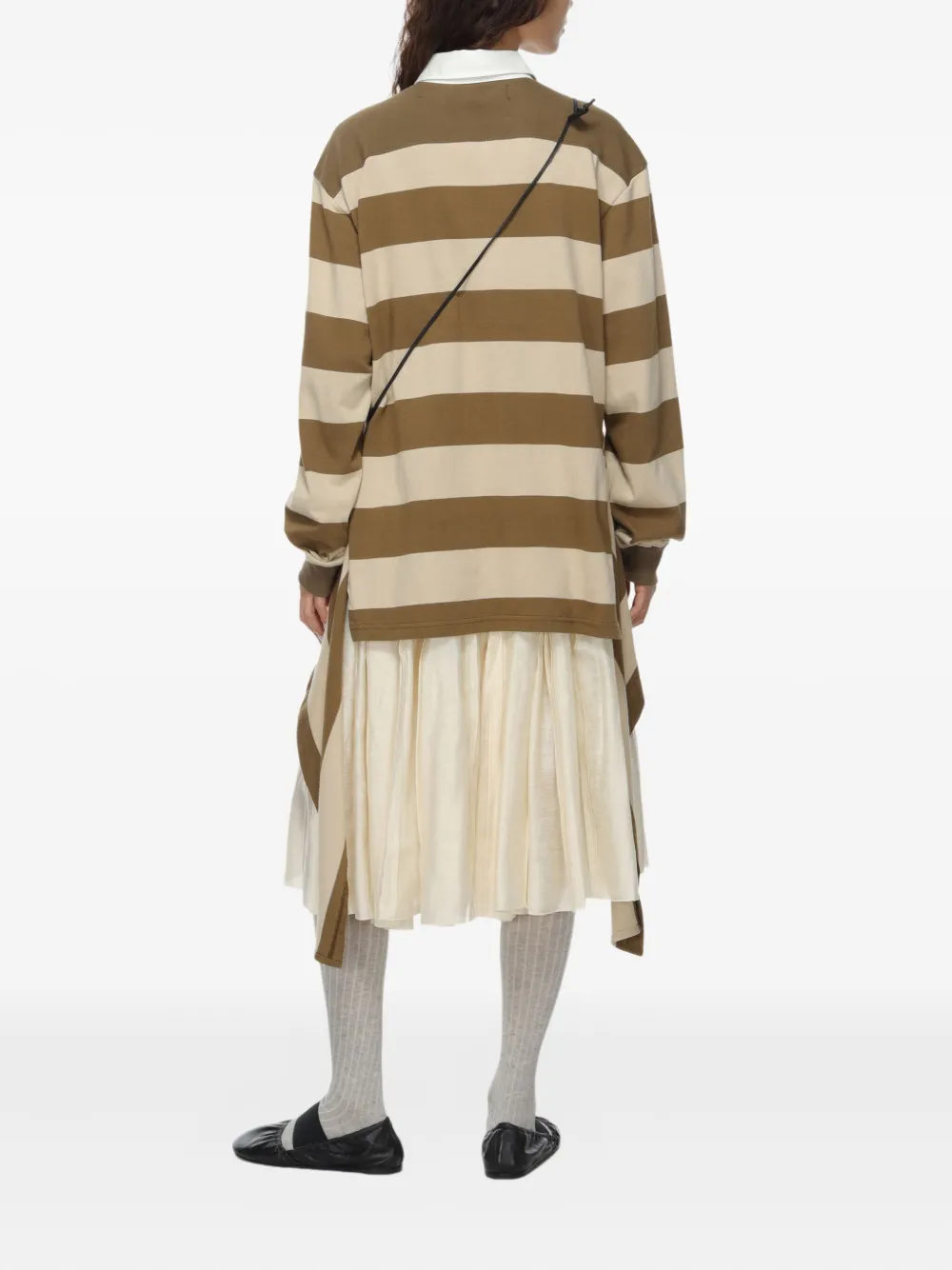 Open Yy Stripe-trimmed Asymmetrical-hem Shirt In Neutral