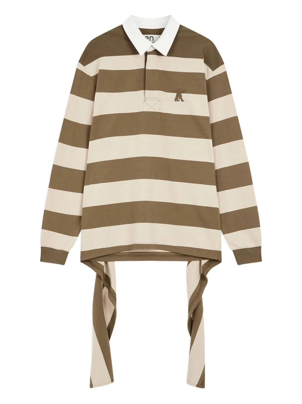 Open Yy Stripe-trimmed Asymmetrical-hem Shirt In Neutral