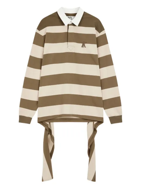 Open YY stripe-trimmed asymmetrical-hem shirt