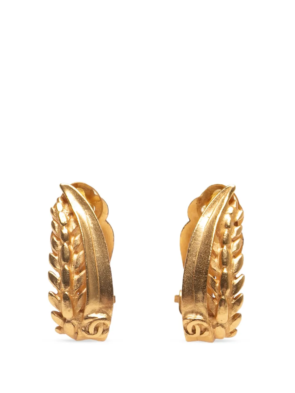 1999 Gold Plated CC Leaf Clip On Earrings costume earrings