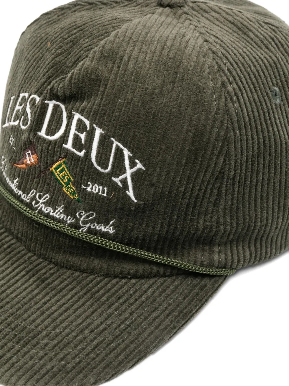 Les Deux Corduroy Logo-embroidered Baseball Cap In Green