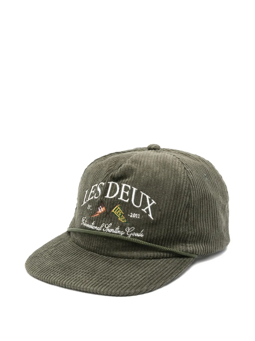 Les Deux Corduroy Logo-embroidered Baseball Cap In Green