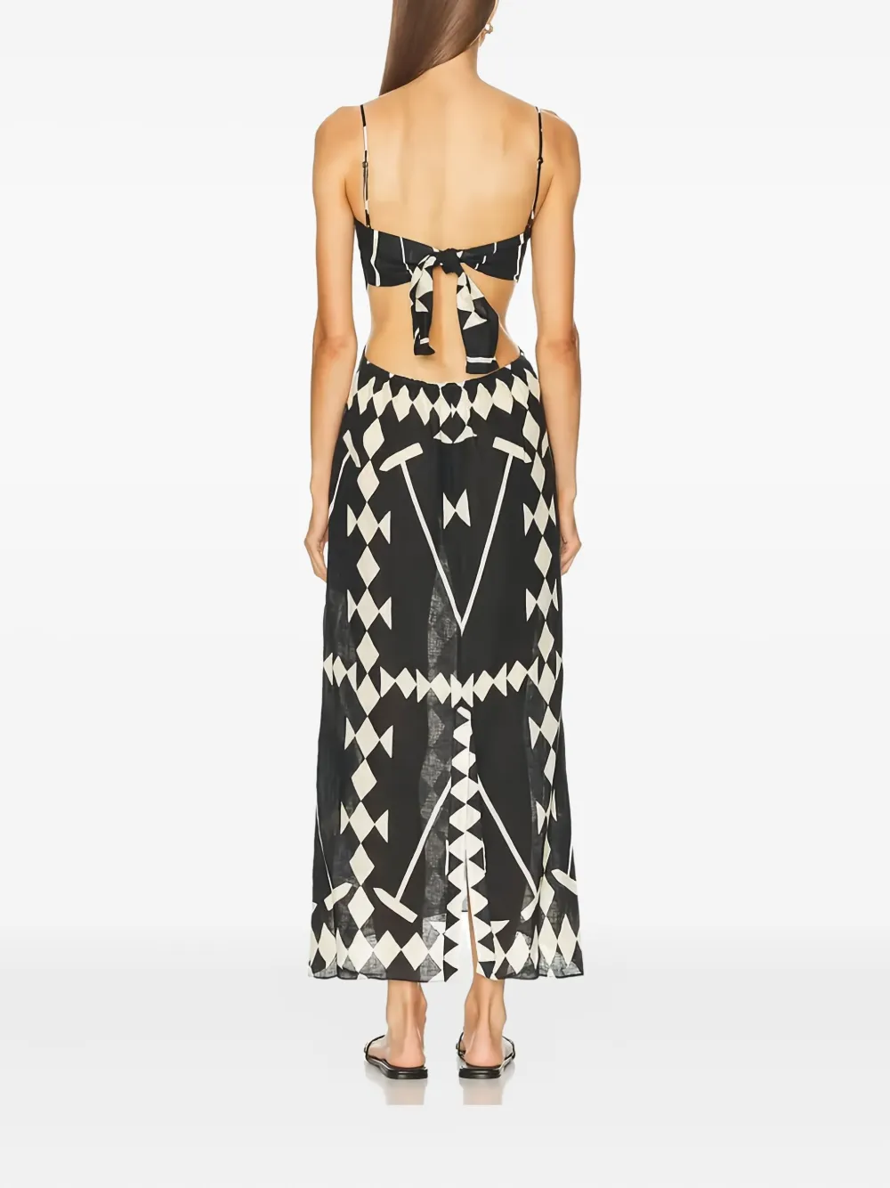 Johanna Ortiz Linen Printed Tactile Winds Maxi Dress In Black
