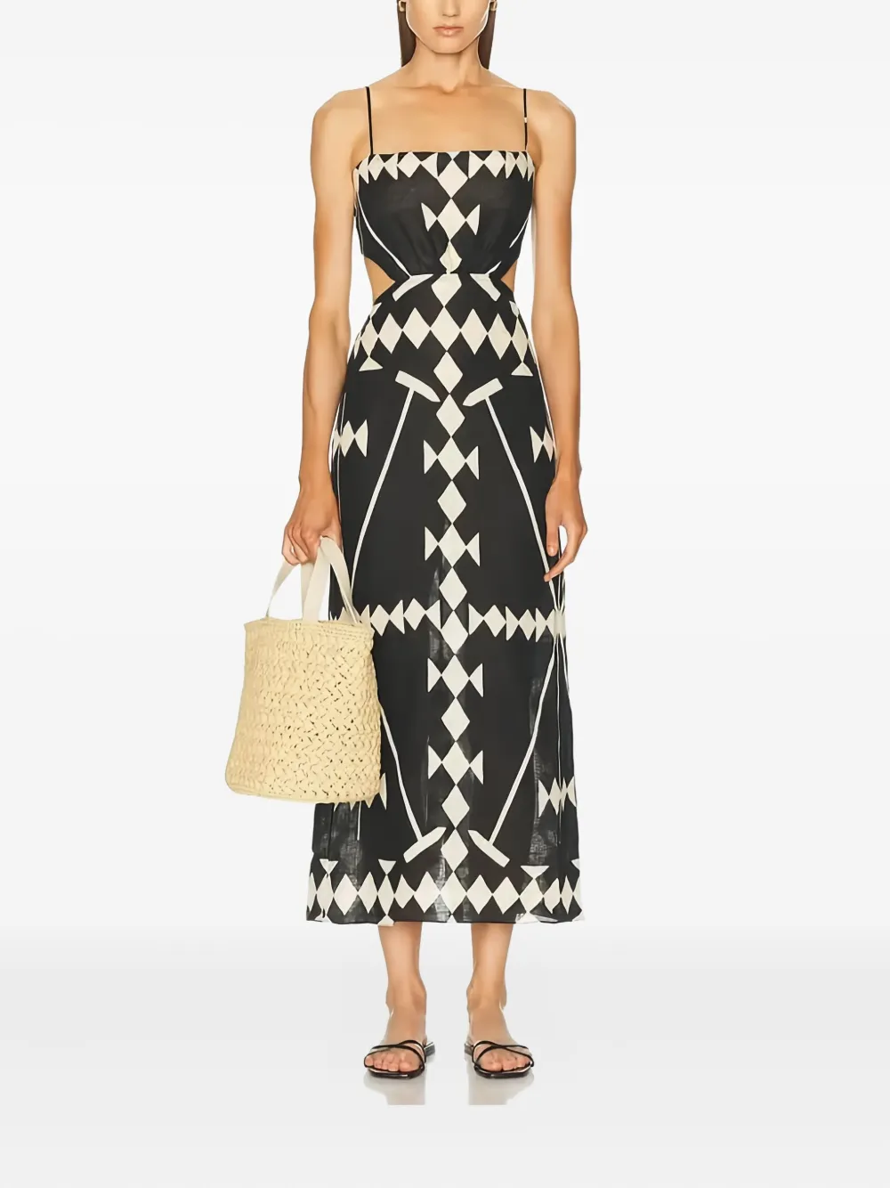 Johanna Ortiz Linen Printed Tactile Winds Maxi Dress In Black