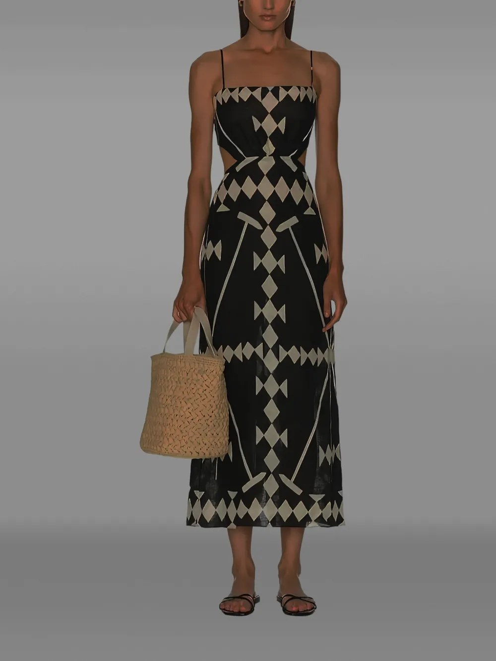 Johanna Ortiz geometric-print midi dress - ブラック Johanna Ortiz geometric-print midi dress - ブラック