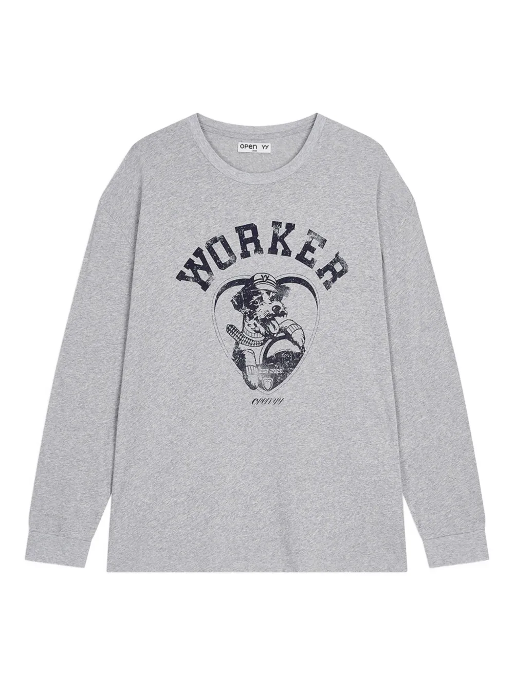 Open YY グラフィック ロングTシャツ - グレー Open YY グラフィック ロングTシャツ - グレー