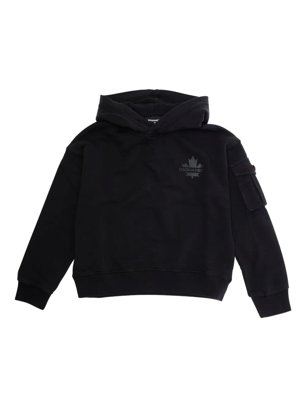 Dsquared2 Kids' Maple-leaf Pocket Hoodie In Black