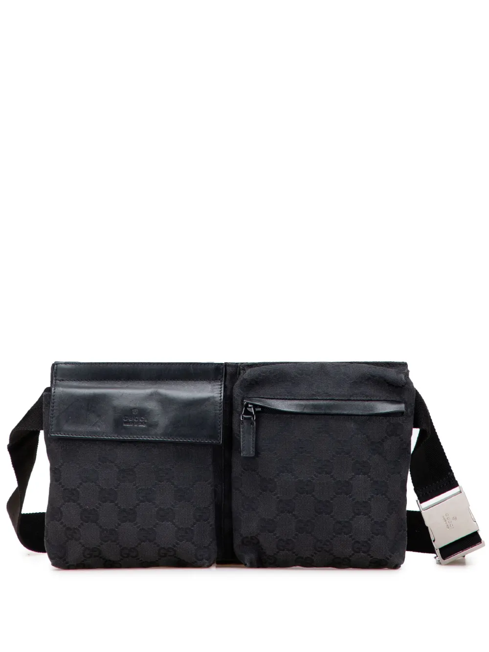 Pre-owned Gucci 2000-2015 Gg Canvas Double Pocket Belt Bag In Black