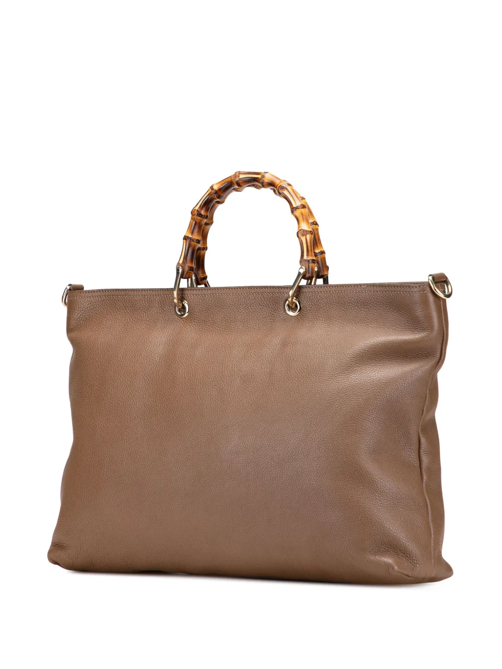 Pre-owned Gucci 2000-2015 Large Calfskin Bamboo Shopper Satchel In Brown