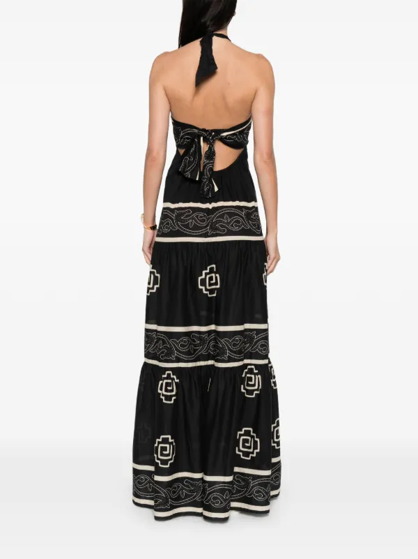 a line halter formal dress A-Line Halter Floor Length Black Lace Prom Dress with Split PG742 US14 / Black