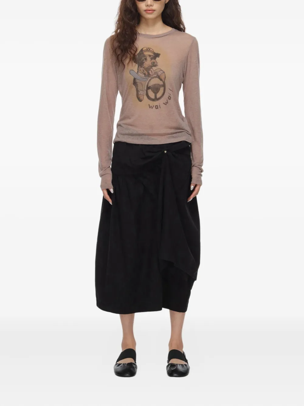 Open Yy Dog-print Long-sleeved T-shirt In Brown