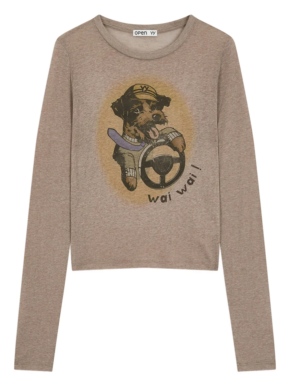 Open Yy Dog-print Long-sleeved T-shirt In Brown