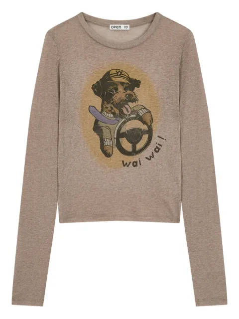Open YY dog-print long-sleeved T-shirt