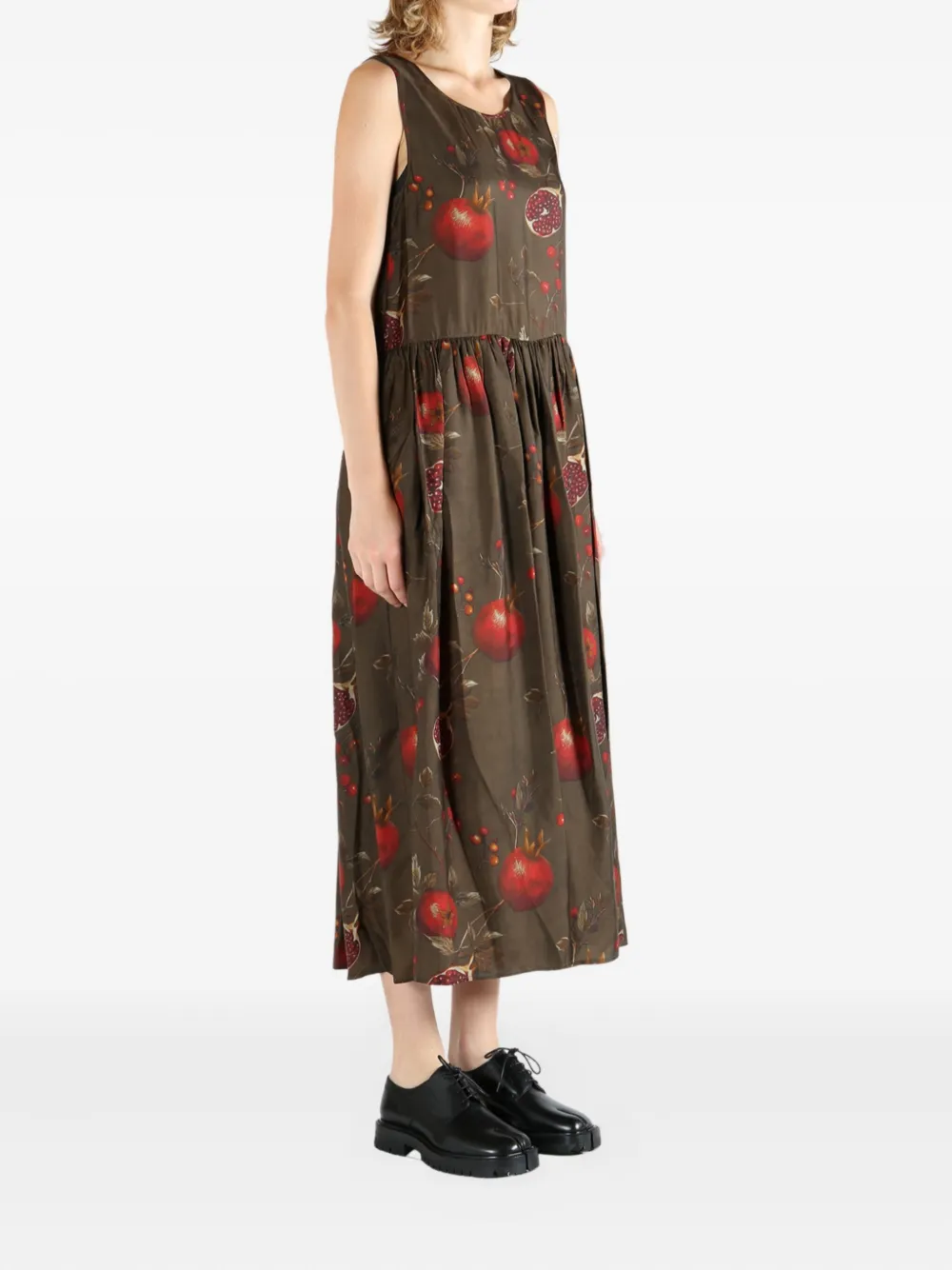Uma Wang Printed Viscose And Cupro Ardal Dress In Brown