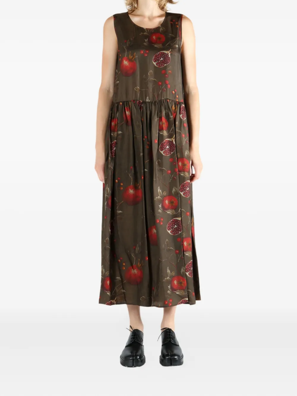 Uma Wang Ardal pomegranate-print smock dress - Bruin
