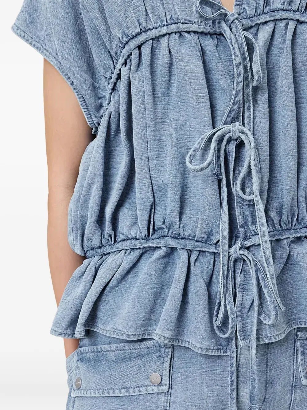AllSaints Remy top met ruches en gestrikte voorkant Blauw