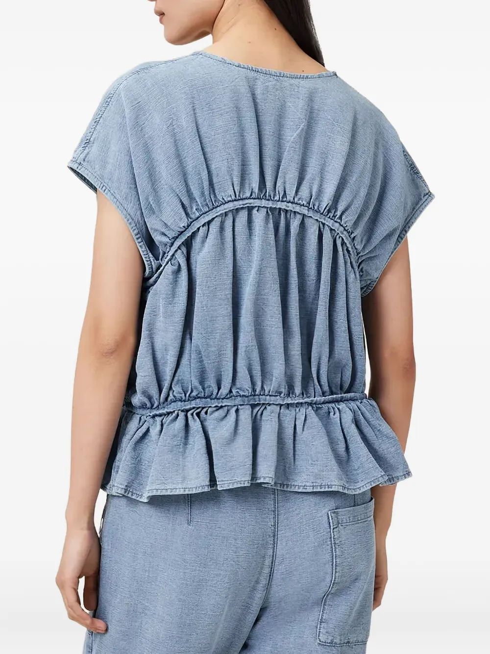AllSaints Remy top met ruches en gestrikte voorkant Blauw